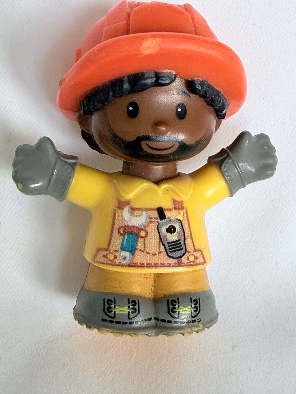 Fisher-Price Little People Construction Worker Figure Orange Hard Hat and Mustac